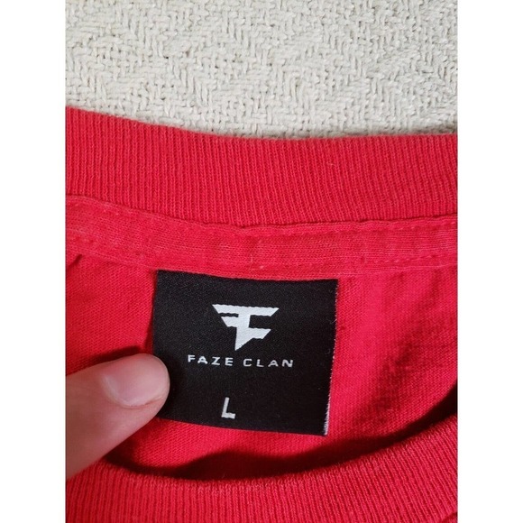 Faze Clan Shirt Mens Large L Red 100% Cotton Long Sleeve Crew Neck Pullover - Picture 6 of 8